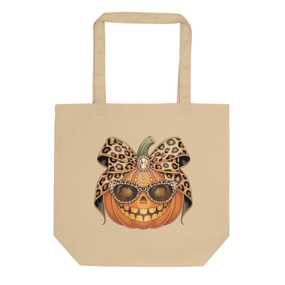 eco-tote-bag-oyster-front-6aca60edc8297.jpg Jeweled Pumpkin with Leopard Print Sunglasses And Bow- Eco Tote Bag
