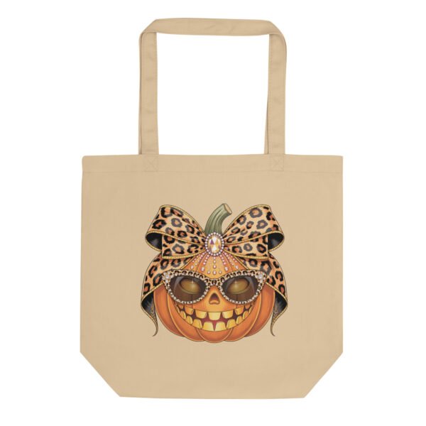 eco-tote-bag-oyster-front-6aca60edc8297.jpg Jeweled Pumpkin with Leopard Print Sunglasses And Bow- Eco Tote Bag