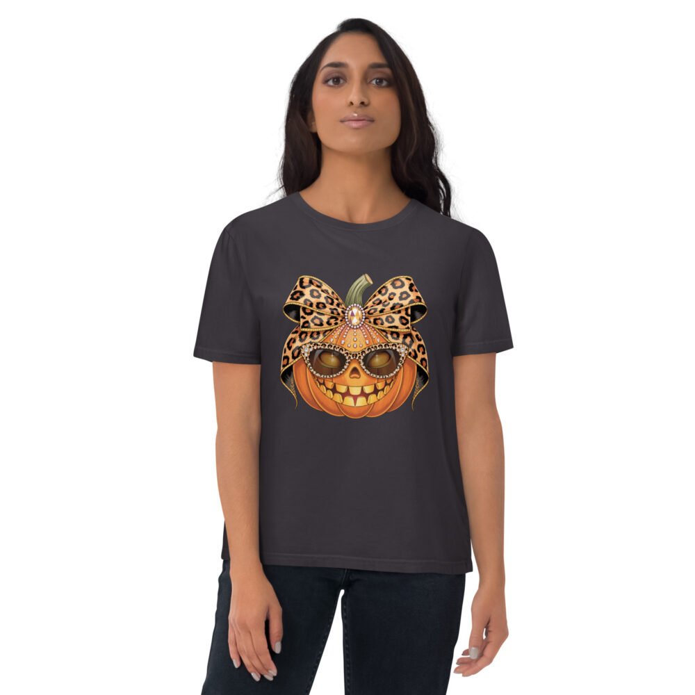 Jeweled Pumpkin with Leopard Print Sunglasses And Bow- Unisex Organic Cotton Creator 2.0 T-Shirt