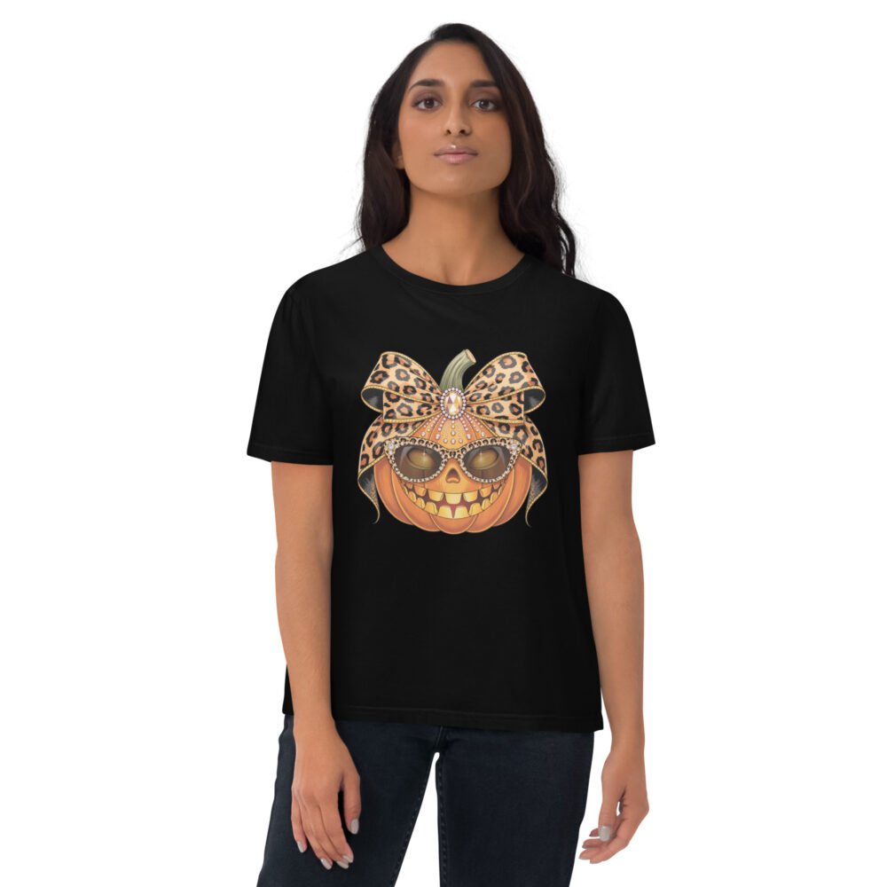Jeweled Pumpkin with Leopard Print Sunglasses And Bow- Unisex Organic Cotton Creator 2.0 T-Shirt