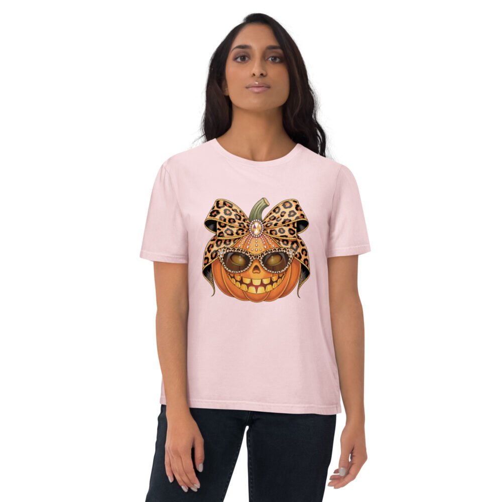 Jeweled Pumpkin with Leopard Print Sunglasses And Bow- Unisex Organic Cotton Creator 2.0 T-Shirt