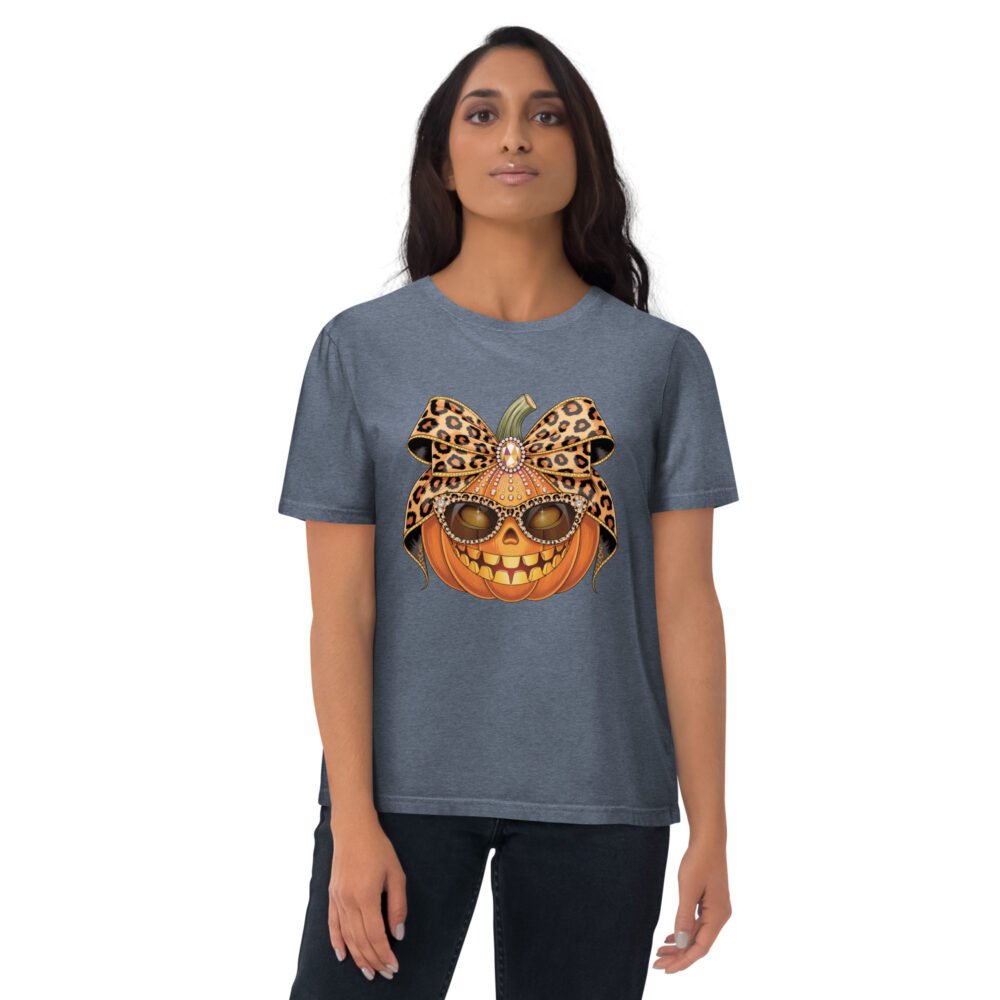 Jeweled Pumpkin with Leopard Print Sunglasses And Bow- Unisex Organic Cotton Creator 2.0 T-Shirt