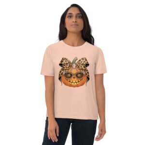 Jeweled Pumpkin with Leopard Print Sunglasses And Bow- Unisex Organic Cotton Creator 2.0 T-Shirt