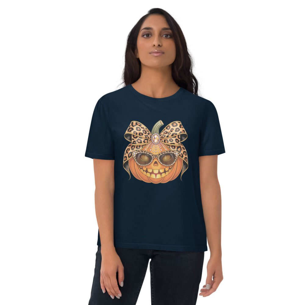 Jeweled Pumpkin with Leopard Print Sunglasses And Bow- Unisex Organic Cotton Creator 2.0 T-Shirt