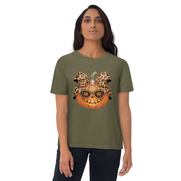 Jeweled Pumpkin with Leopard Print Sunglasses And Bow- Unisex Organic Cotton Creator 2.0 T-Shirt