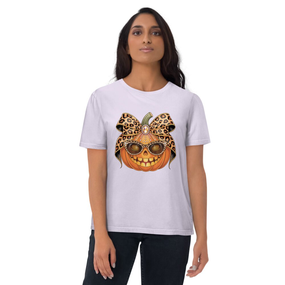 Jeweled Pumpkin with Leopard Print Sunglasses And Bow- Unisex Organic Cotton Creator 2.0 T-Shirt
