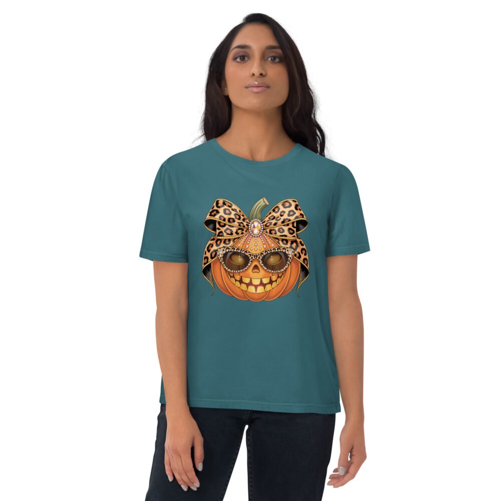 Jeweled Pumpkin with Leopard Print Sunglasses And Bow- Unisex Organic Cotton Creator 2.0 T-Shirt