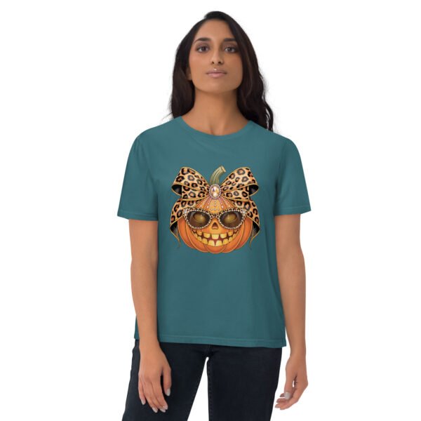 Jeweled Pumpkin with Leopard Print Sunglasses And Bow- Unisex Organic Cotton Creator 2.0 T-Shirt