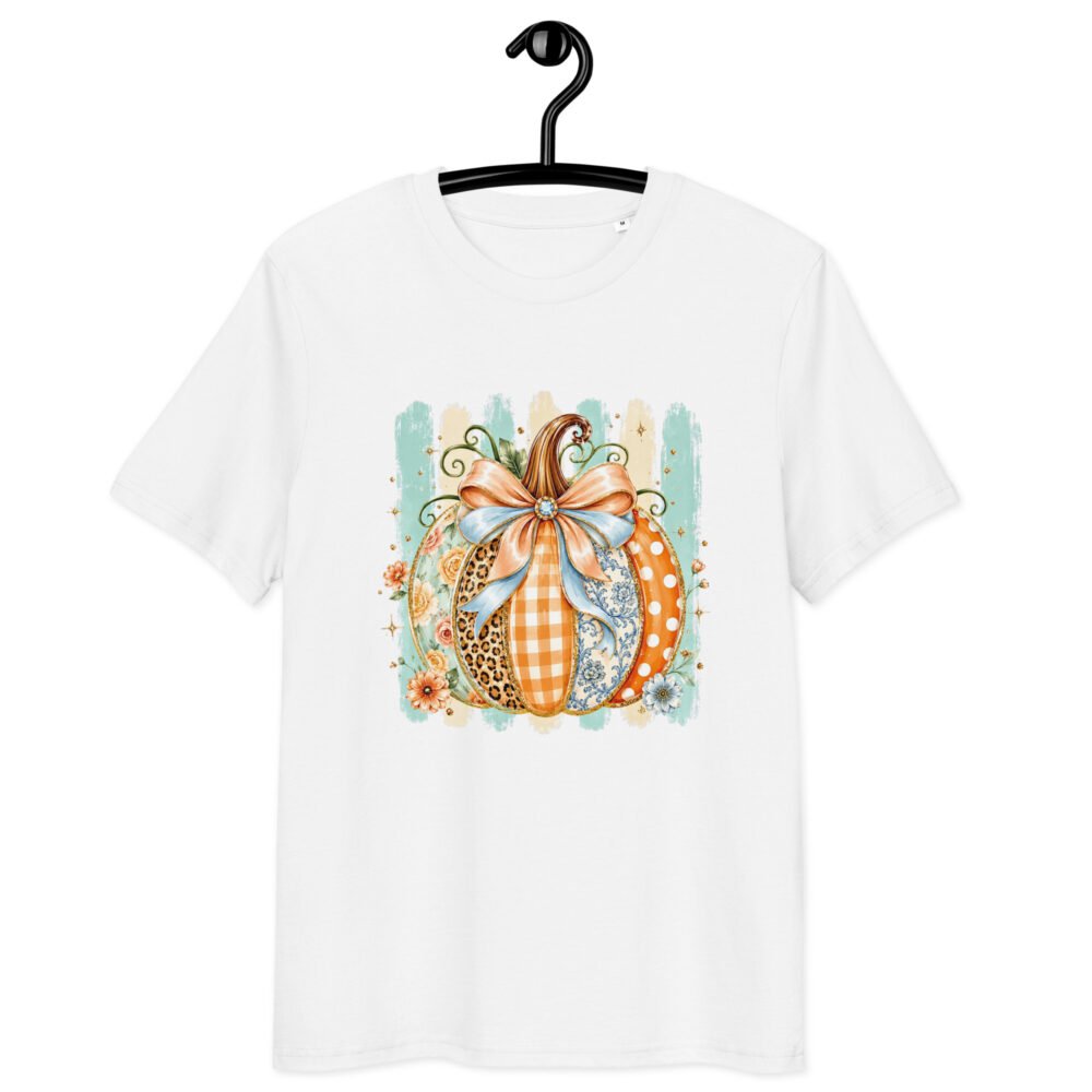 Coquette Pumpkin Shirt, Striped Glitter Pumpkin T-Shirt, Floral Leopard Plaid Polka Dot-Unisex Organic Cotton Creator 2.0 T-Shirt
