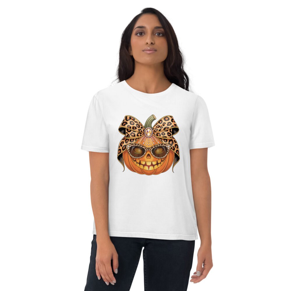 Jeweled Pumpkin with Leopard Print Sunglasses And Bow- Unisex Organic Cotton Creator 2.0 T-Shirt