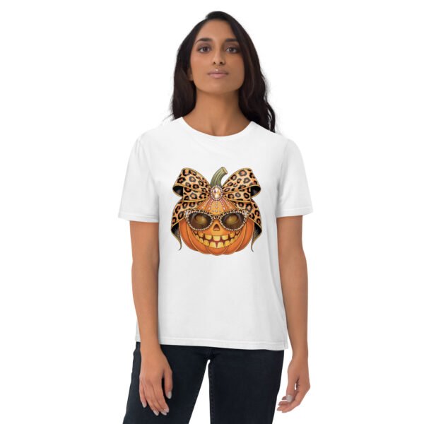 Jeweled Pumpkin with Leopard Print Sunglasses And Bow- Unisex Organic Cotton Creator 2.0 T-Shirt
