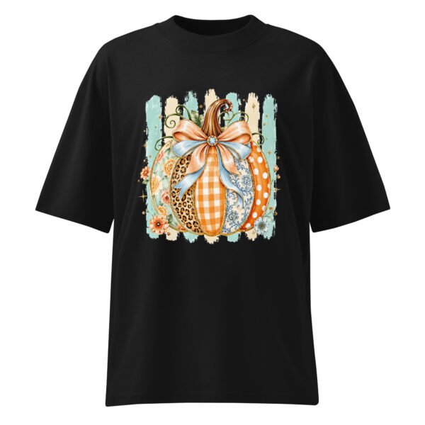 Coquette Pumpkin Shirt, Striped Glitter Pumpkin T-Shirt, Floral Leopard Plaid Polka Dot Pumpkin Shirt- Unisex organic oversized high neck t-shirt