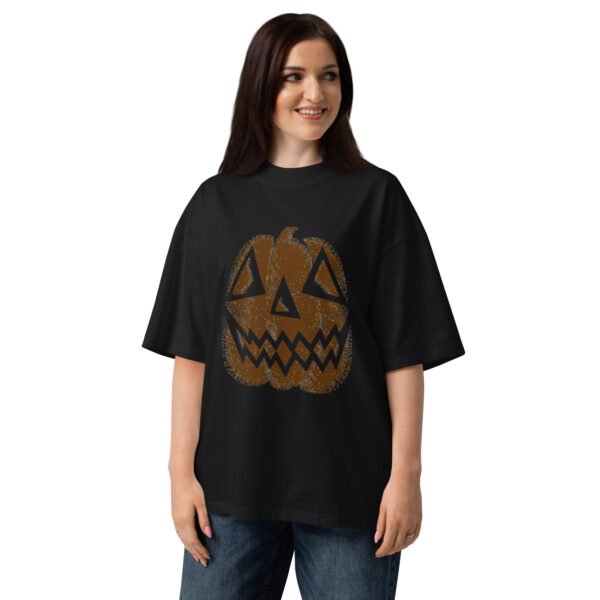 Vintage Distressed Jack-o'-Lantern Face- Unisex organic oversized high neck t-shirt