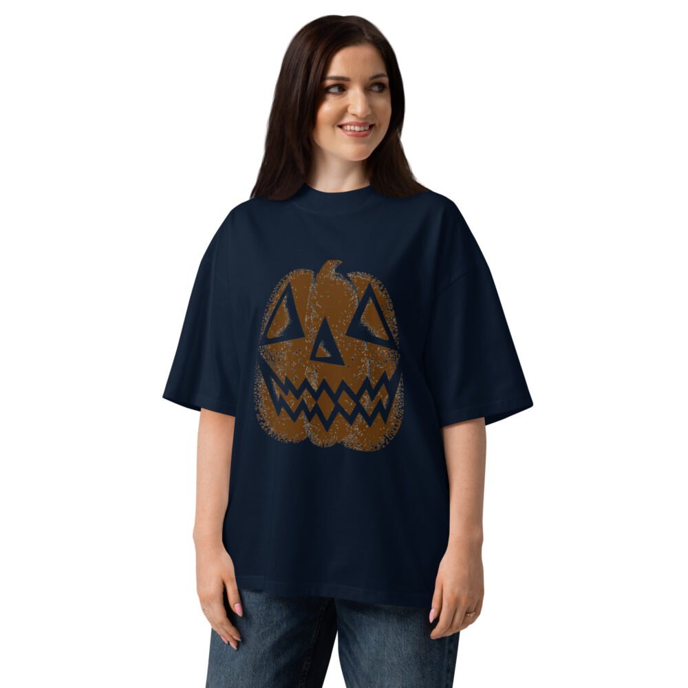 Vintage Distressed Jack-o'-Lantern Face- Unisex organic oversized high neck t-shirt