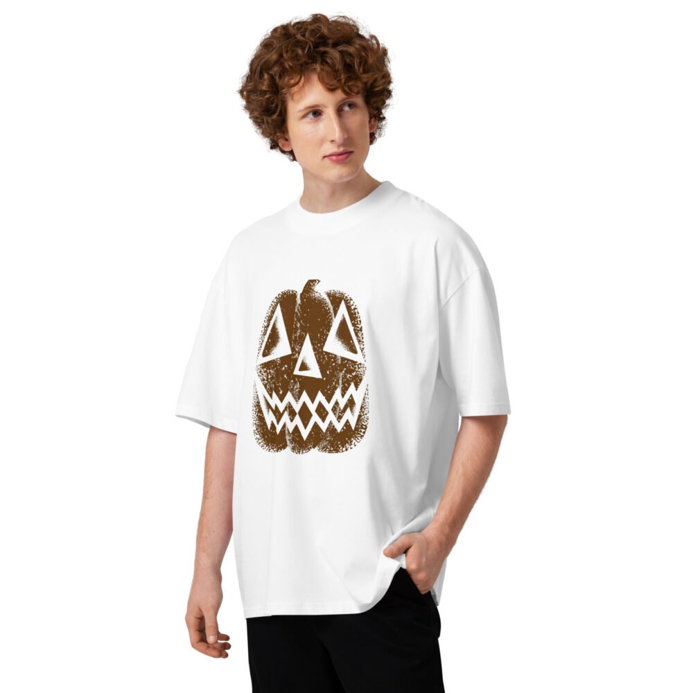 Vintage Distressed Jack-o'-Lantern Face- Unisex organic oversized high neck t-shirt