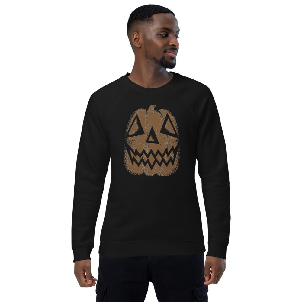 Vintage Distressed Jack-o'-Lantern Face- Unisex organic raglan sweatshirt