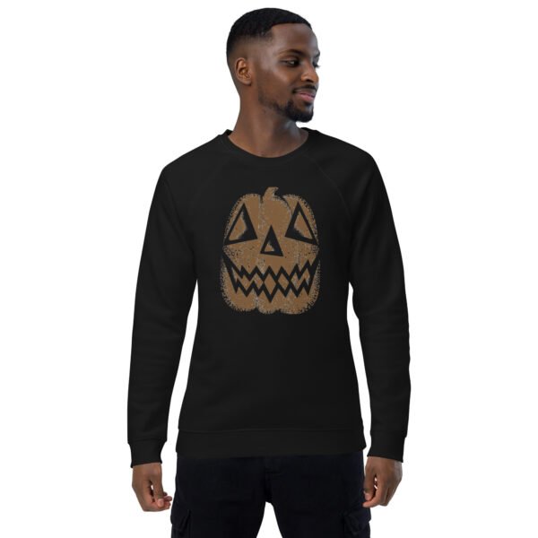 Vintage Distressed Jack-o'-Lantern Face- Unisex organic raglan sweatshirt