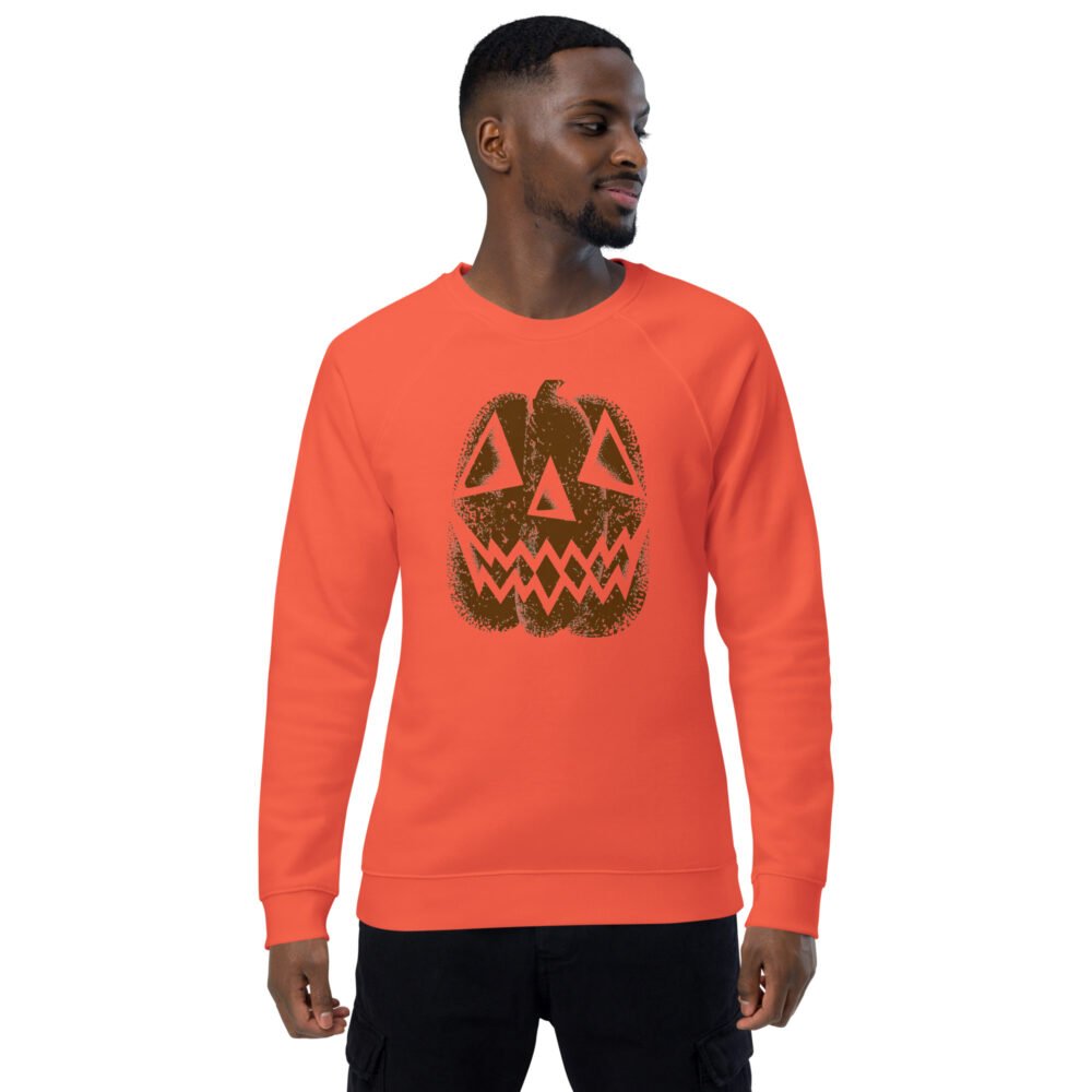 Vintage Distressed Jack-o'-Lantern Face- Unisex organic raglan sweatshirt