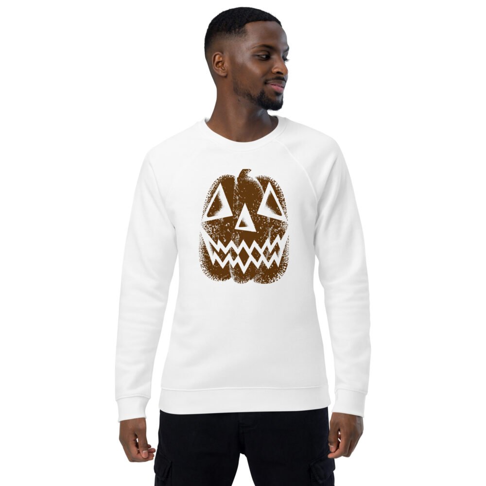 Vintage Distressed Jack-o'-Lantern Face- Unisex organic raglan sweatshirt
