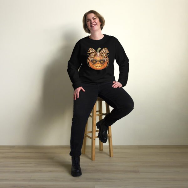 Jeweled Pumpkin With Leopard Print Sunglasses And Bow- Unisex organic sweatshirt