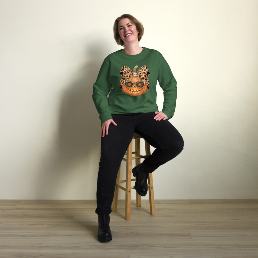 Jeweled Pumpkin With Leopard Print Sunglasses And Bow- Unisex organic sweatshirt