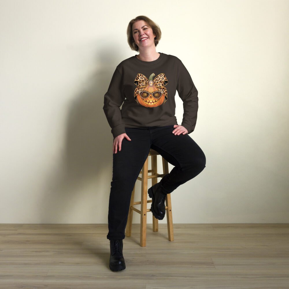 Jeweled Pumpkin With Leopard Print Sunglasses And Bow- Unisex organic sweatshirt