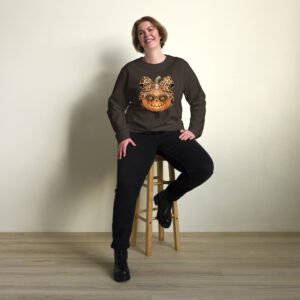 Jeweled Pumpkin With Leopard Print Sunglasses And Bow- Unisex organic sweatshirt