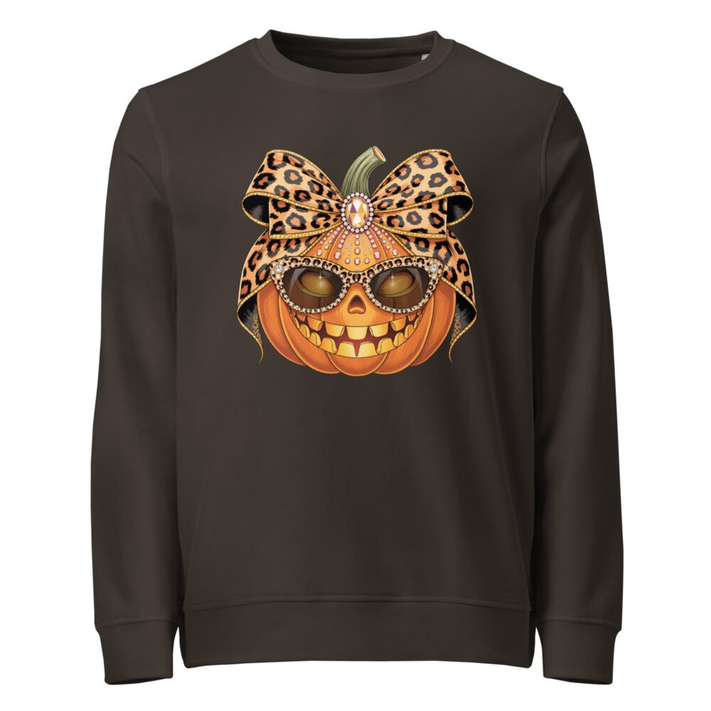 Jeweled Pumpkin With Leopard Print Sunglasses And Bow- Unisex organic sweatshirt