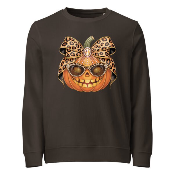 Jeweled Pumpkin With Leopard Print Sunglasses And Bow- Unisex organic sweatshirt