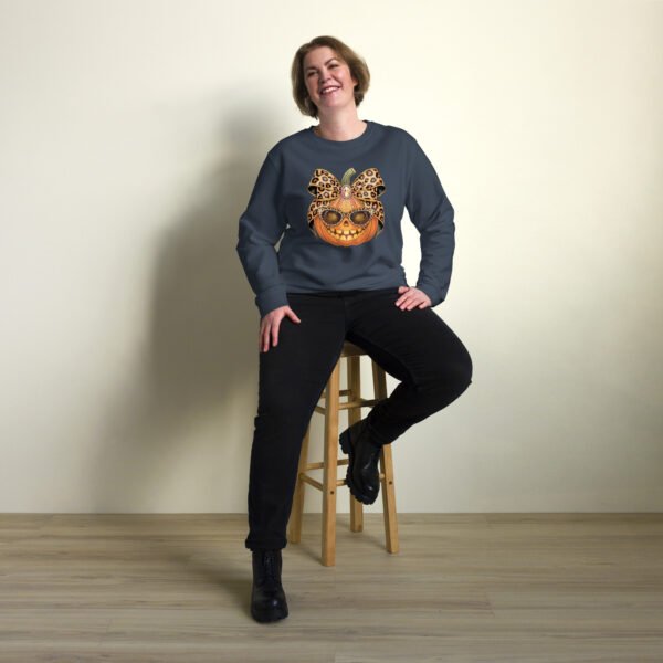 Jeweled Pumpkin With Leopard Print Sunglasses And Bow- Unisex organic sweatshirt