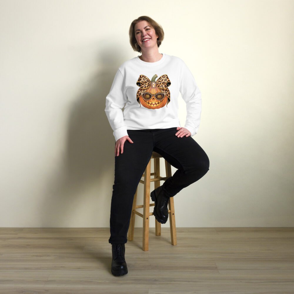 Jeweled Pumpkin With Leopard Print Sunglasses And Bow- Unisex organic sweatshirt