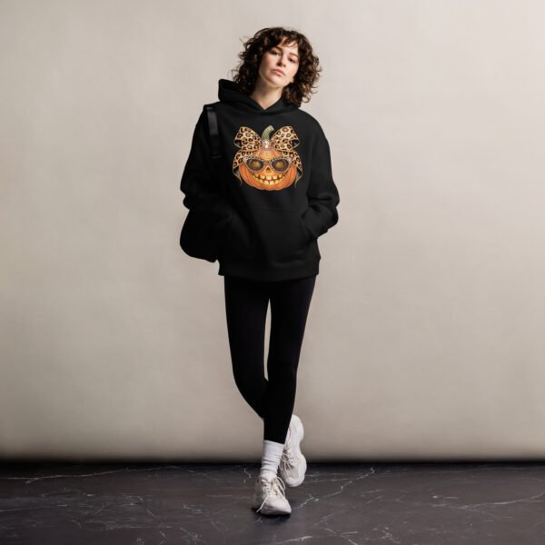 Jeweled Pumpkin with Leopard Print Sunglasses And Bow- Unisex oversized hoodie