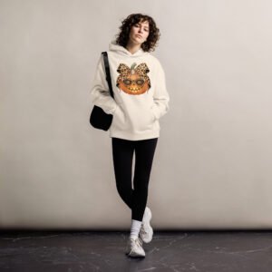 Jeweled Pumpkin with Leopard Print Sunglasses And Bow- Unisex oversized hoodie