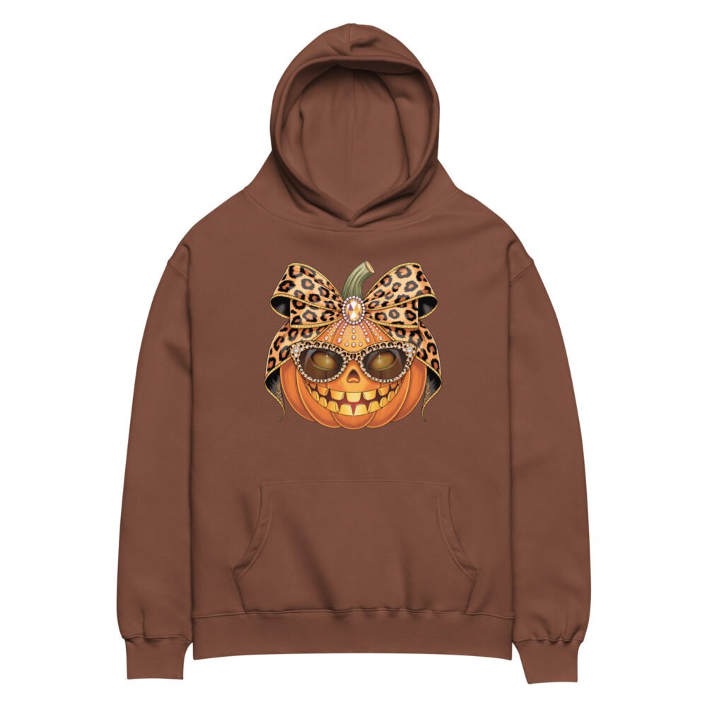 Jeweled Pumpkin with Leopard Print Sunglasses And Bow- Unisex oversized hoodie