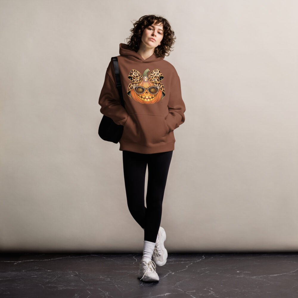 Jeweled Pumpkin with Leopard Print Sunglasses And Bow- Unisex oversized hoodie