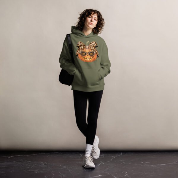 Jeweled Pumpkin with Leopard Print Sunglasses And Bow- Unisex oversized hoodie