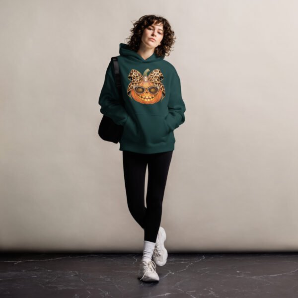 Jeweled Pumpkin with Leopard Print Sunglasses And Bow- Unisex oversized hoodie