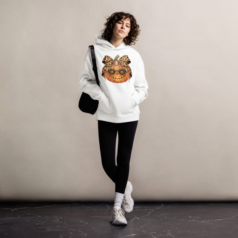 Jeweled Pumpkin with Leopard Print Sunglasses And Bow- Unisex oversized hoodie
