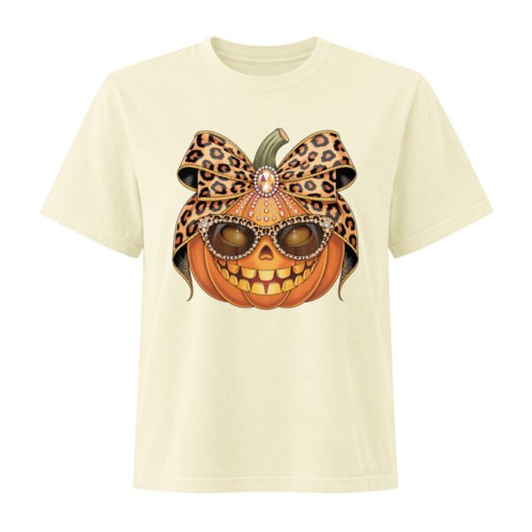Jeweled Pumpkin with Leopard Print Sunglasses And Bow- Women's Heavyweight Garment Dye Tee