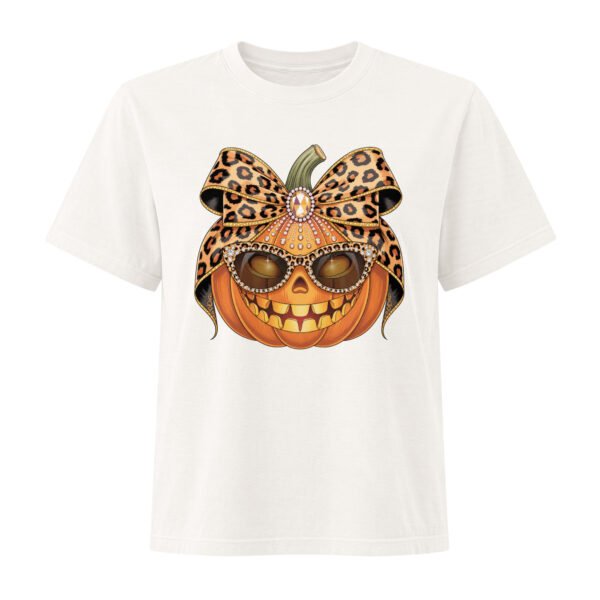 Jeweled Pumpkin with Leopard Print Sunglasses And Bow- Women's Heavyweight Garment Dye Tee