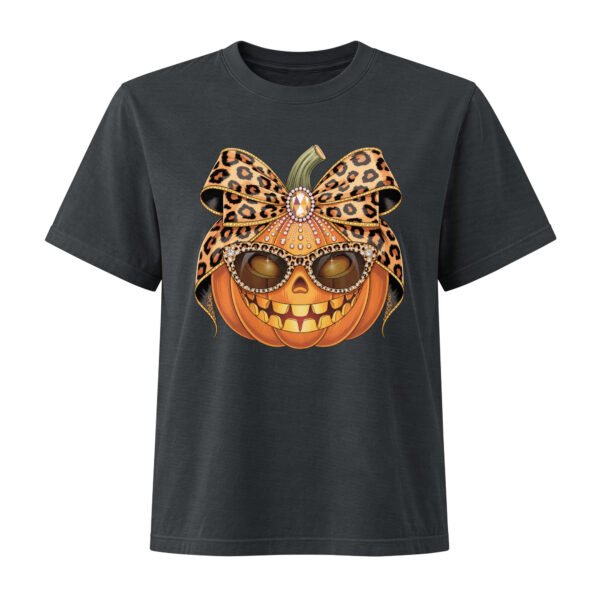 Jeweled Pumpkin with Leopard Print Sunglasses And Bow- Women's Heavyweight Garment Dye Tee