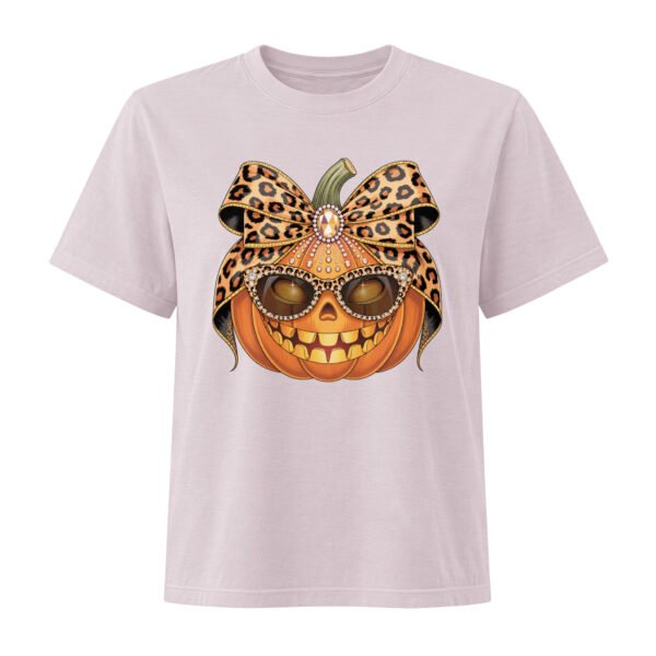 Jeweled Pumpkin with Leopard Print Sunglasses And Bow- Women's Heavyweight Garment Dye Tee