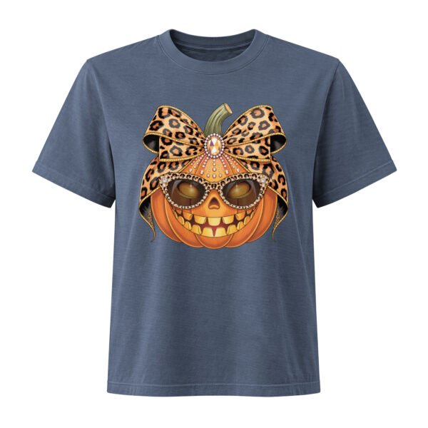 Jeweled Pumpkin with Leopard Print Sunglasses And Bow- Women's Heavyweight Garment Dye Tee