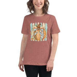 Coquette Pumpkin Shirt, Striped Glitter Pumpkin T-Shirt, Floral Leopard Plaid Polka Dot- Women's Relaxed T-Shirt