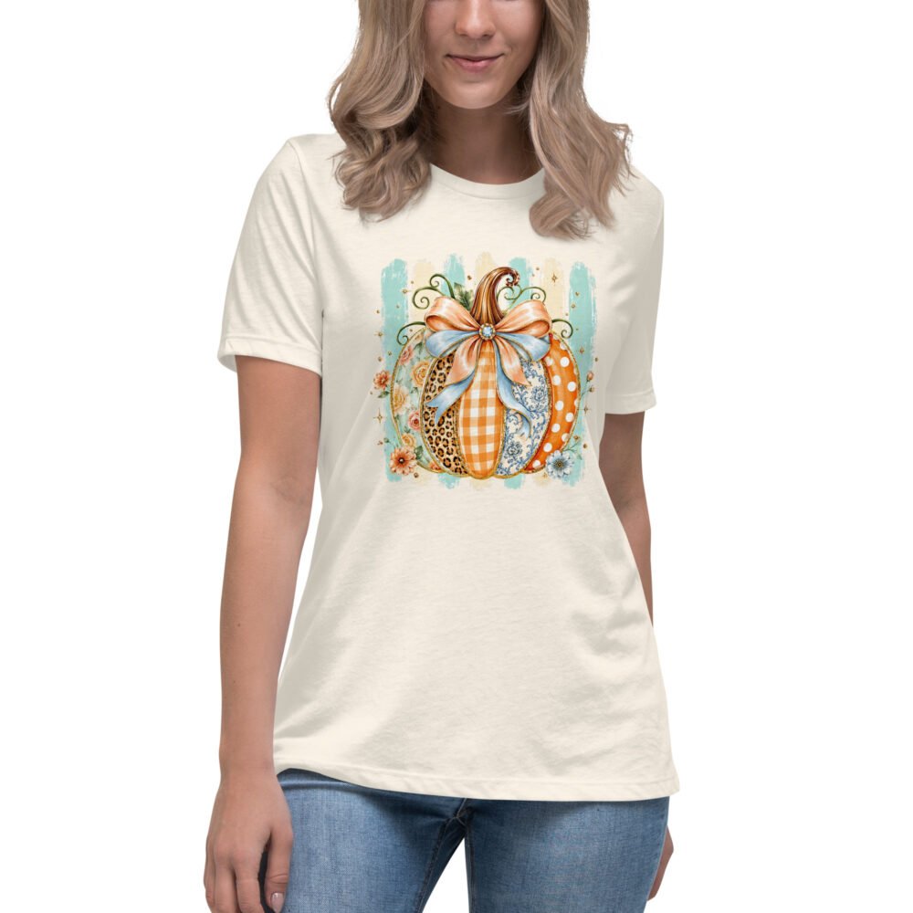 Coquette Pumpkin Shirt, Striped Glitter Pumpkin T-Shirt, Floral Leopard Plaid Polka Dot- Women's Relaxed T-Shirt