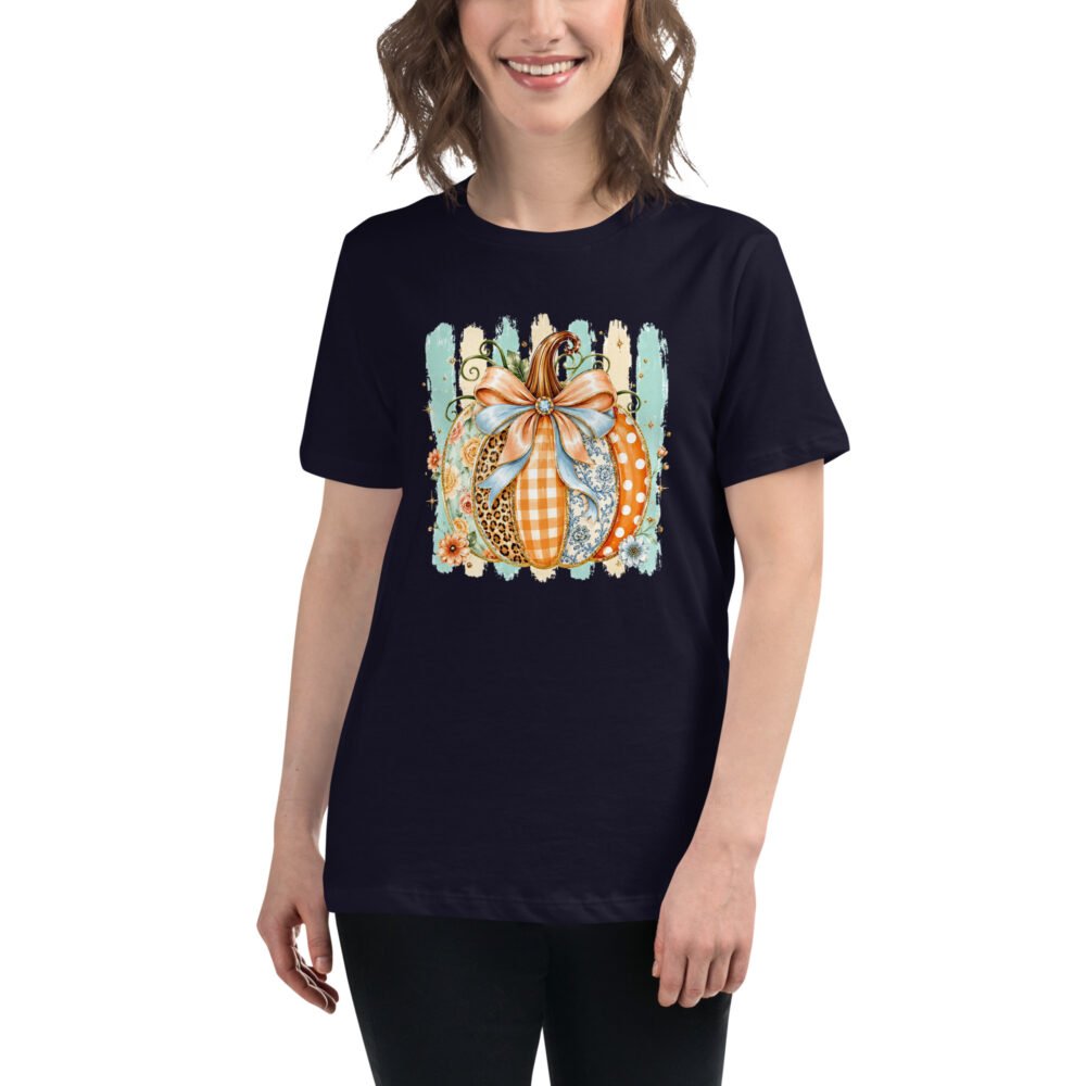 Coquette Pumpkin Shirt, Striped Glitter Pumpkin T-Shirt, Floral Leopard Plaid Polka Dot- Women's Relaxed T-Shirt