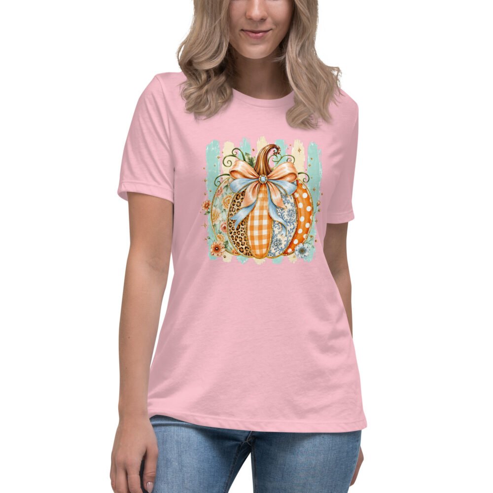 Coquette Pumpkin Shirt, Striped Glitter Pumpkin T-Shirt, Floral Leopard Plaid Polka Dot- Women's Relaxed T-Shirt